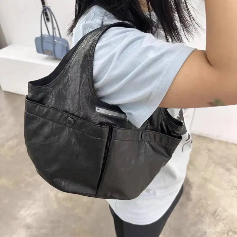 Sweet Cool Y2k Aesthetic Punk Women's Handbags Grunge Pleated Pockets Tote Bags Casual Office Lady Shoulder Underarm Bag Fashion