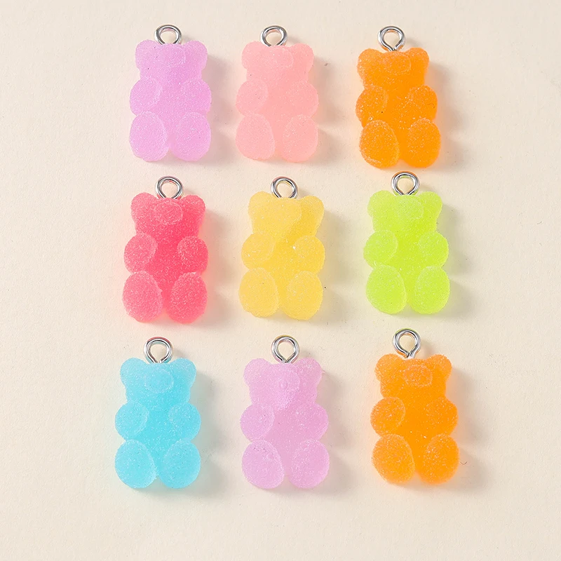 Leslie 20 Stück 7-farbige bunte Bären-Anhänger aus Harz, Glitzer-Bonbonfarben, Gummibärchen-Anhänger für Halsketten, Armbänder, Schlüsselanhänger, DIY-Zubehör – Detail 4