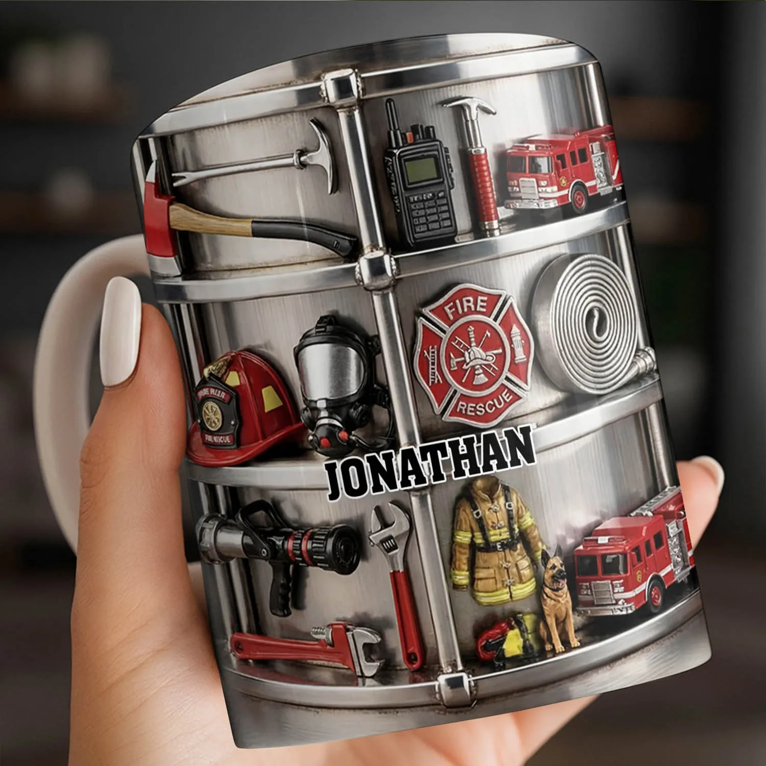 Feuerwehrmann Keramikbecher mit individuellem Namen, Feuerwehr-Themen-Kaffeetasse, personalisiertes Geschenk für die Feuerwehr