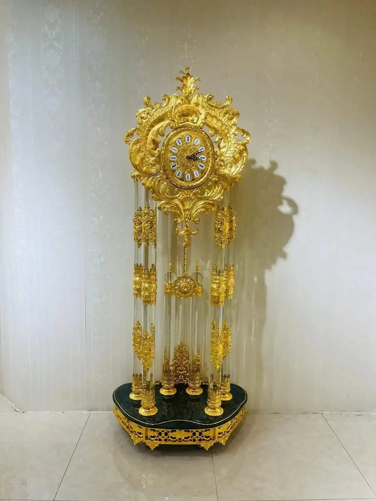 European Floor Clock Crystal Standing Clock Deluxe Bronze Bell
