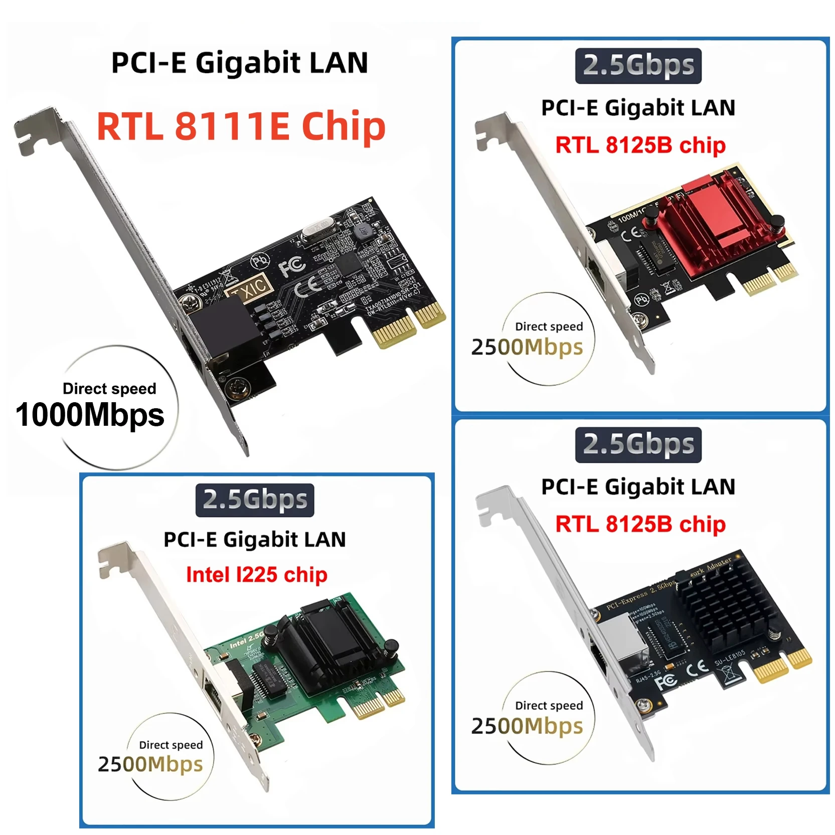 

PCI-E To RJ45 Network Card RTL8125B Chip 100/1000Mbps 2.5Gbps Ethernet Gigabit Wired LAN Controller Adapter for Win7/10/11 PC