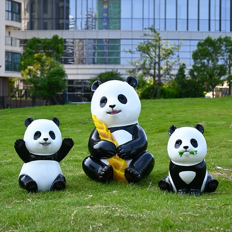 Fiberglass Cartoon Sculpture Custom Panda Doll Climbing Wall Landscape Kindergarten Garden Lawn Art Sculpture Ornament