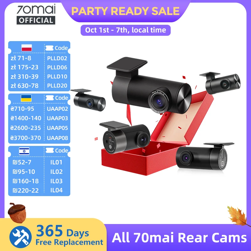 70mai Rear Cam RC06 RC12 RC14 RC22 RC24 RC41 Interior Cam FC02 for 70mai Dash Cam Dual-Channel Recording Parking Recording