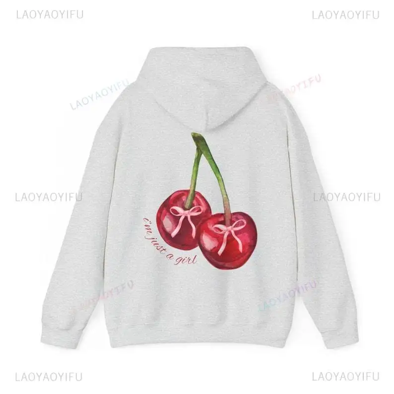 Coquette Cherry Woman Hoodie Words on Back Bow Hoody Trendy Ribbon Hoodie Trending Tumblr Hooded Graphic Hoodie Pink Ribbon