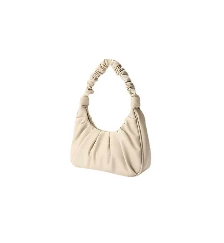 Soft leather womens underarm bag womens clouds fold bag French stick slung over one shoulder with a small texture Korean