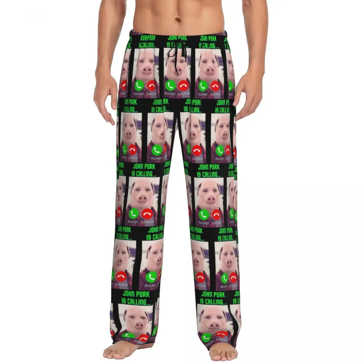 Custom John Pork Is Calling Pajama Pants Men Sleepwear Sleep Lounge Bottoms with Pockets