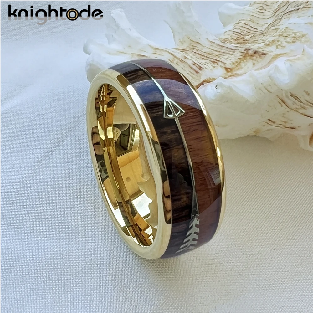 6mm 8mm Fashion Tungsten Carbide Wood Rings Steel Arrow Inlay For Men Women Classic Engagement Ring Dome Band Polished Comfort