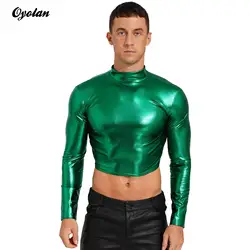 Men's Clothing Wet Look Faux Leather Vest Pole Dance Costume Metallic Mock Neck Crop Tank Top Gothic Punk Rave Party Clubwear
