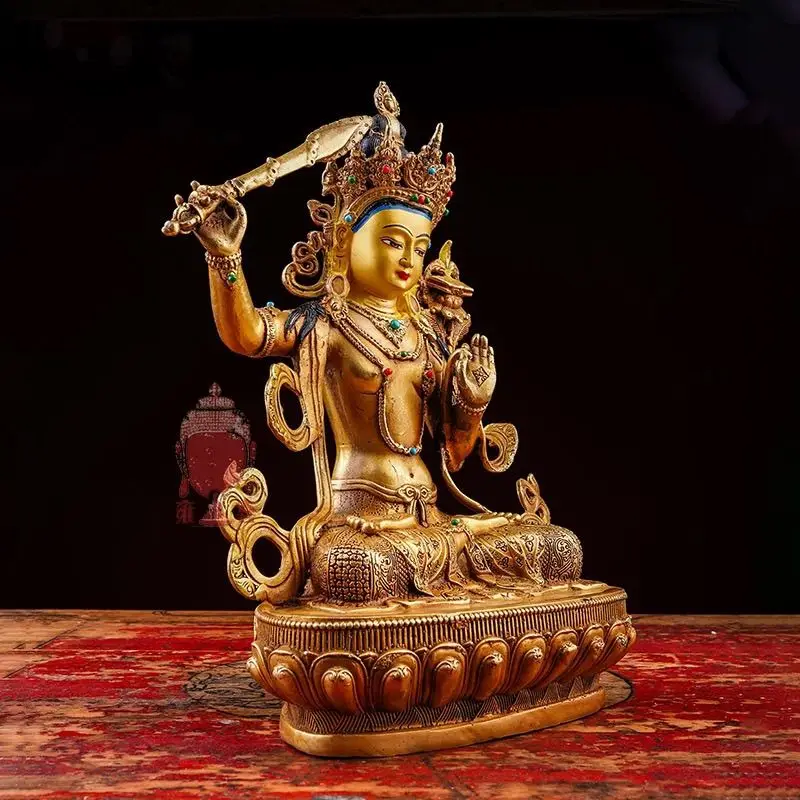 Tibetan gilt craftsmanship, Manjushri home furnishing God of Wealth decorative ornament, one foot of pure copper, Seiko