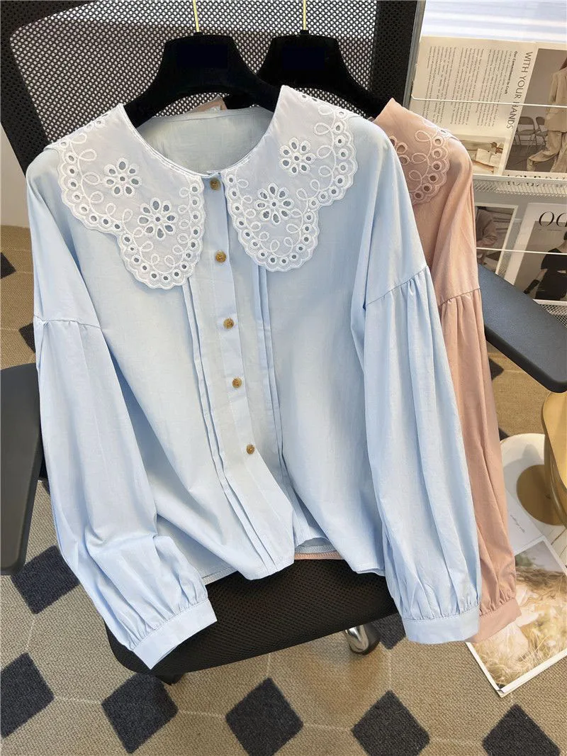 

Cute Chic Lace-Up Doll Neck New Tops Solid Color Basic Long Sleeve Women 2023 Summer Shirt Chic Ladies Blouse