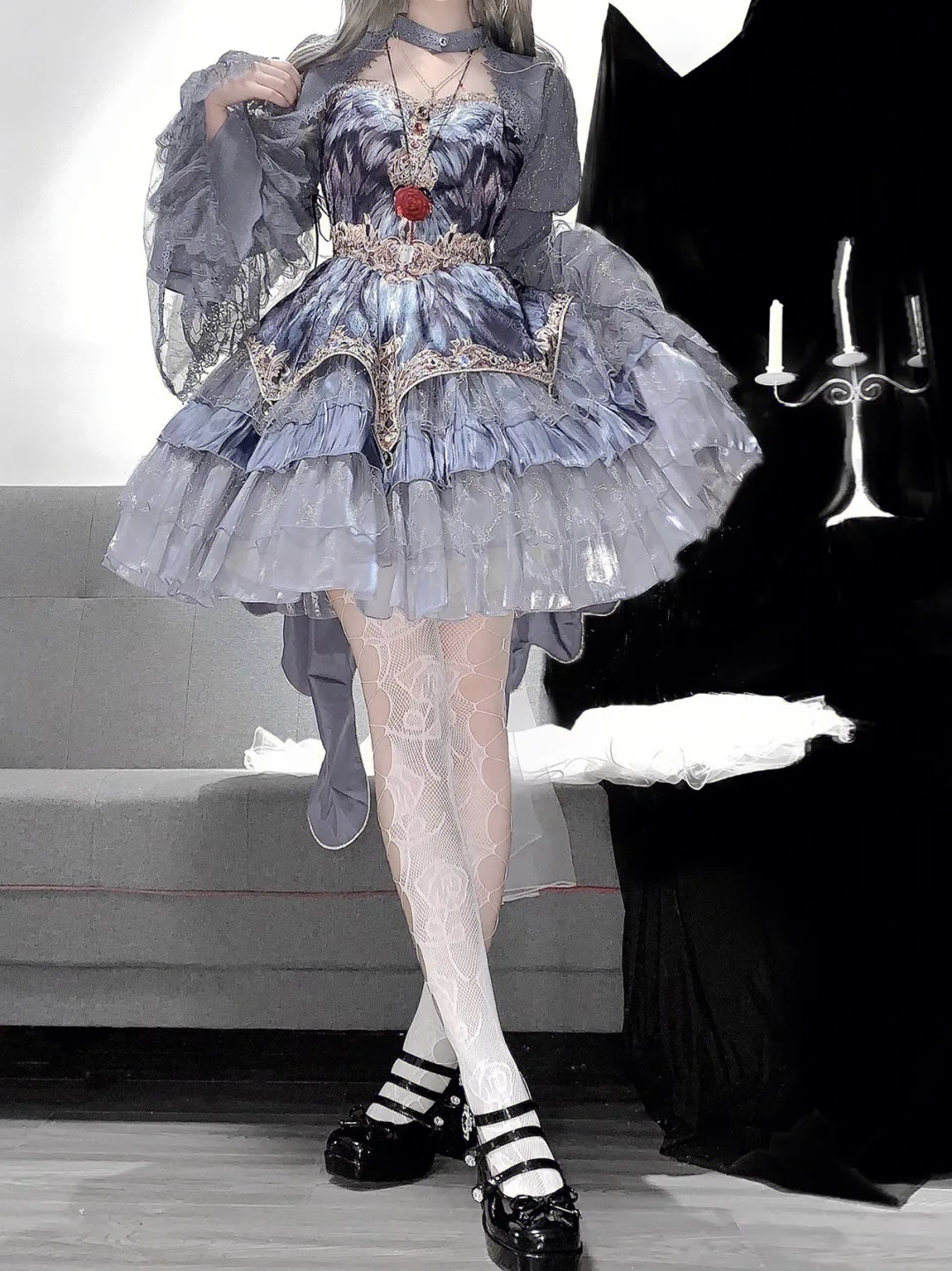 

Grey Princess Style Lolita Dress Set JSK Wedding Dress Elegant Sleeveless Skirt for plus Size Women Autumn New Arrival