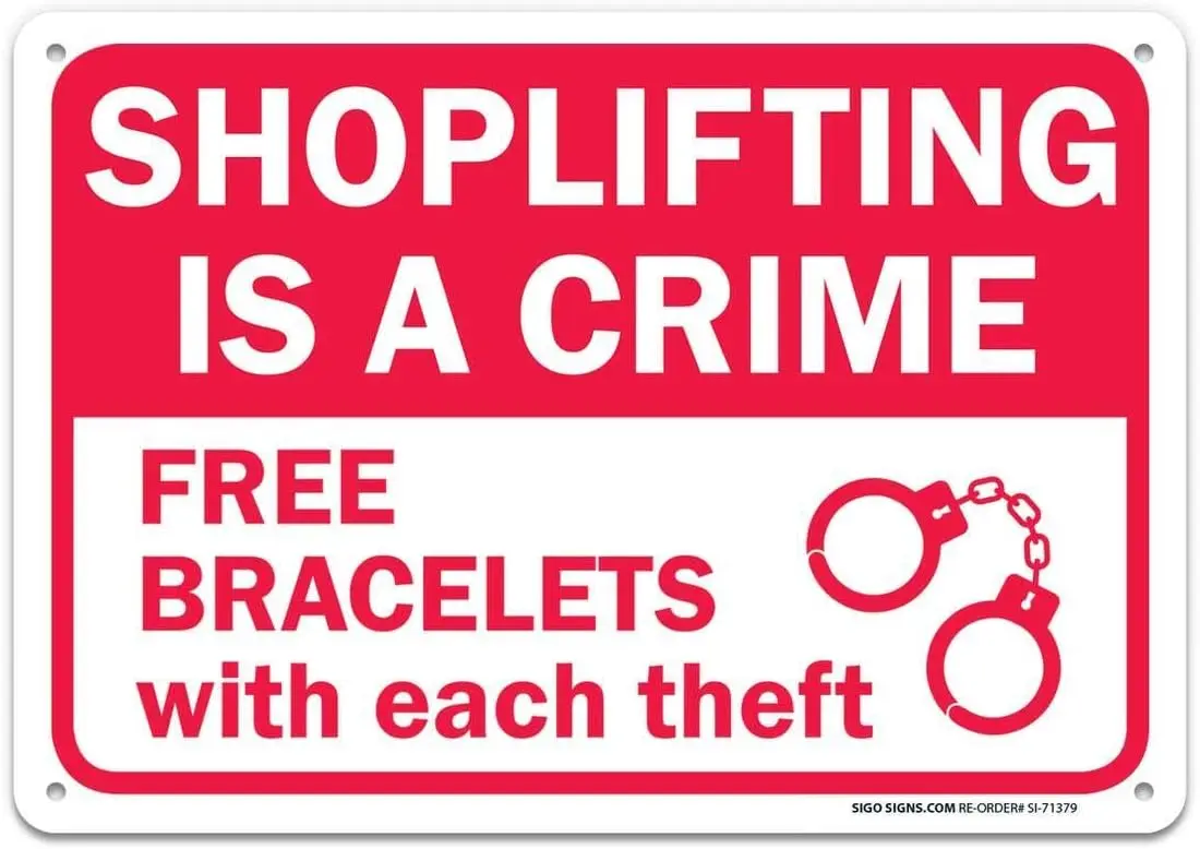 Shoplifting is A Crime Sign Board in Red Large 8 X 12 Tin Sign UV Printed with Professional Graphics-Easy to Mount Indoors &