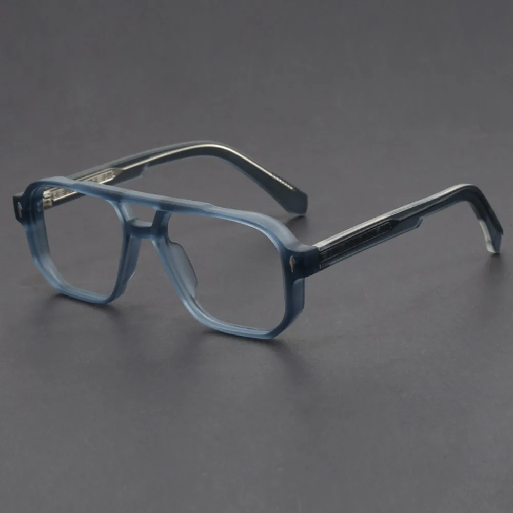 Retro-Brille mit quadratischem Gestell und doppelter Brücke in mattblau für Damen und Herren, klare Gläser, modische optische Brillenfassung