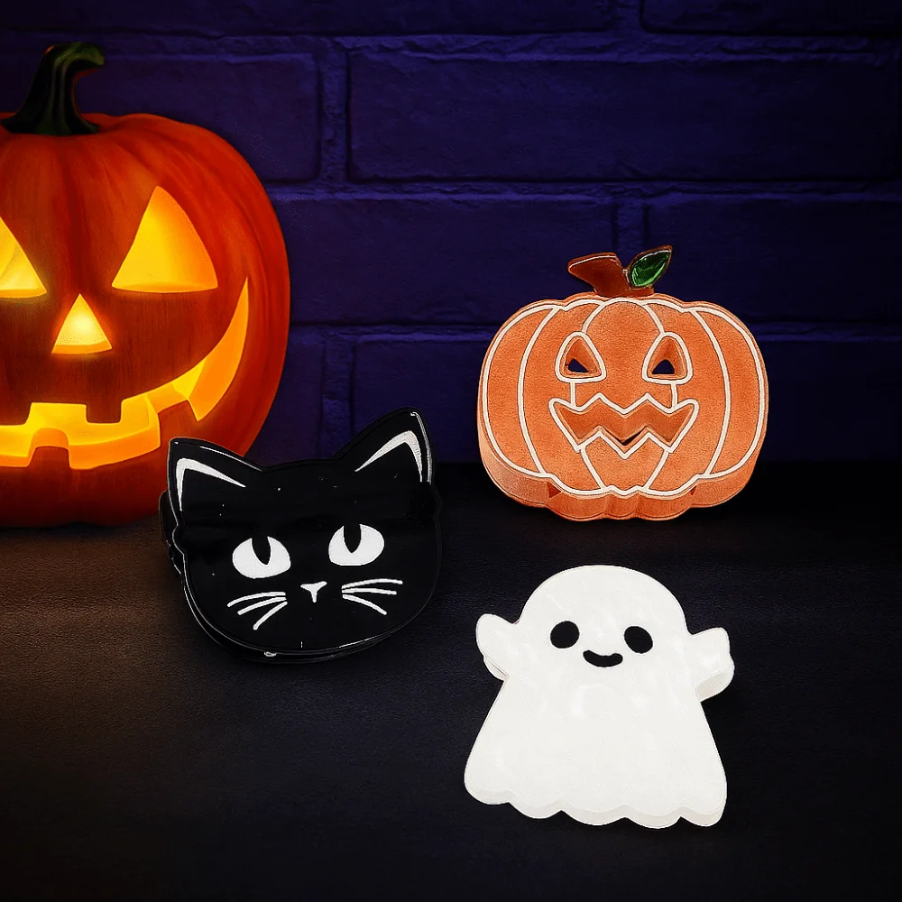 

Hair Accessories Funny Halloween Shark Clip Waterproof Ghost Pumpkin Hair Clip Creative Black Cat Acetic Acid Hair Claw Daily