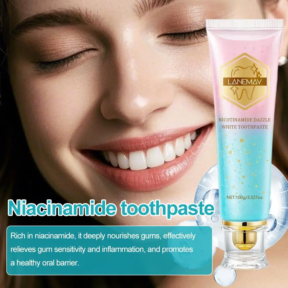 معجون أسنان مبيض النياسيناميد منعش للأسنان النظيفة للرجال والنساء معجون أسنان منعش للتنفس لإزالة بقع الأسنان R5G3