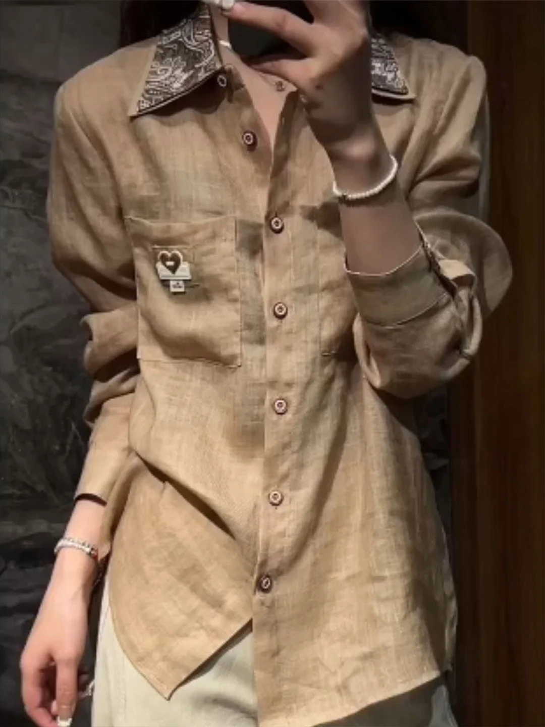 

Женская блузка в цветочек с длинным рукавом, в полоску, с воротником-стойкой, универсальный дизайн, для повседневной носки, весна 2026, модный топ