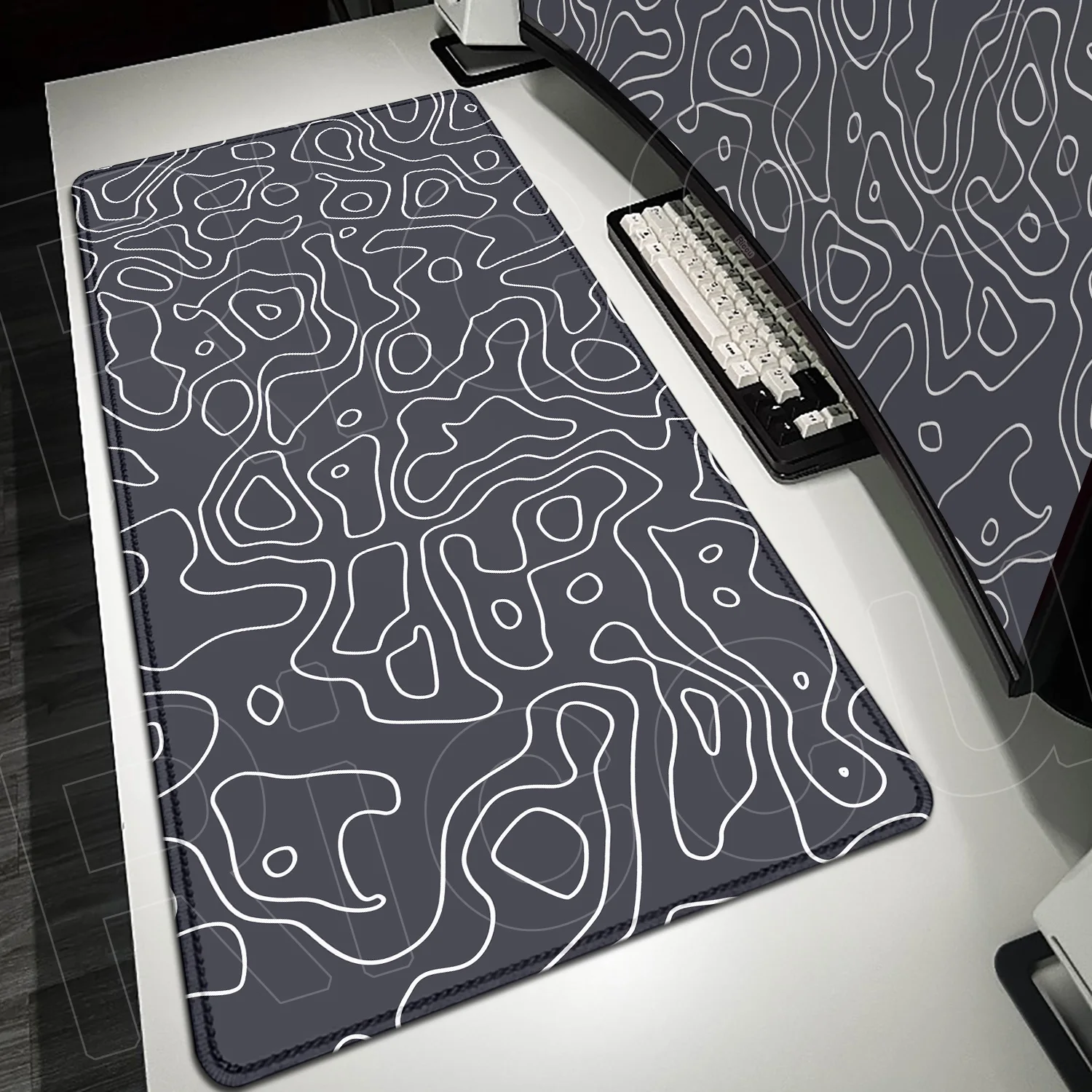 120x60cm White Topographic Map Mousepad Large Computer Keyboard Pad Xxl Lock Edge Mouse Mat Gamer Office Carpet Rubber Table Pad