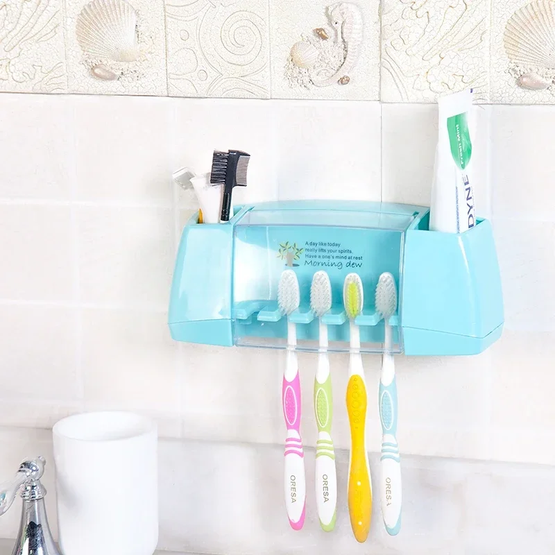 Multifunctional Toothbrush Holder Storage Box Bathroom Cosmetic Accessories Set Creative Strong Sticky Suction Hook Bracket