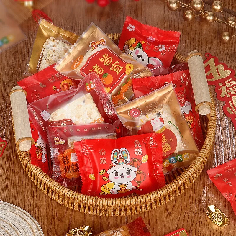 

100Pcs New Year Candy Nougat Baking Cookies Biscuit Machine Sealing Snack Packaging Bags