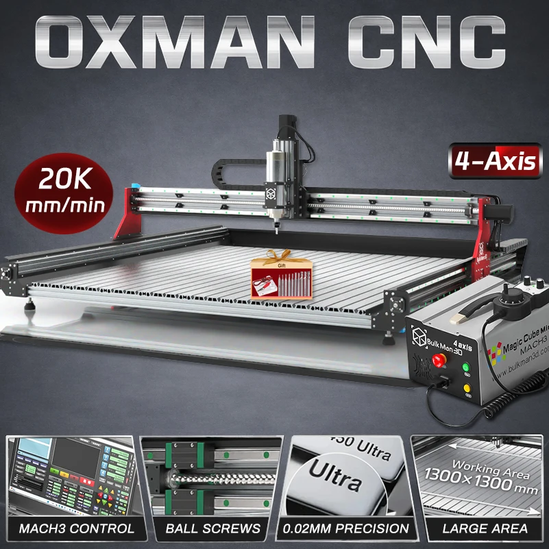 

Фрезерный станок BulkMan3D OXMAN с ЧПУ, 4 оси, Mach3, 20K об/мин, шарико-винтовая передача, двойные линейные направляющие, высокоточный гравер для дерева, металла, DIY