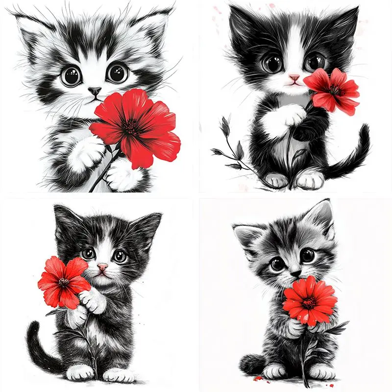 

GATYZTORY Oil Painting By Numbers 40x50cm Kits Black White Cat Animals Drawing On Numbers For Adults Kill Time Diy Gift