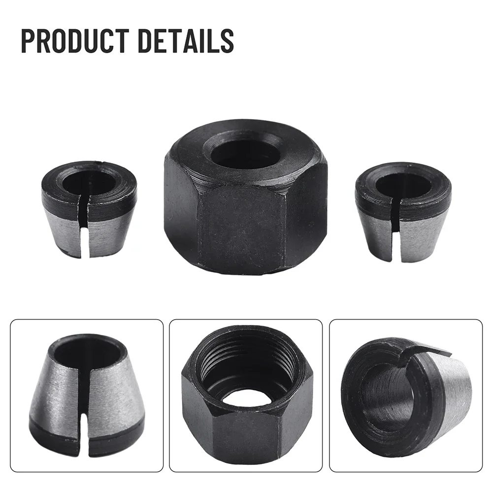 3pc 6/ 6.35/8mm Collet Chuck With 2pc NutsFor Engraving Trimming Machine Electric Router Carbon Steel Replace Accessories
