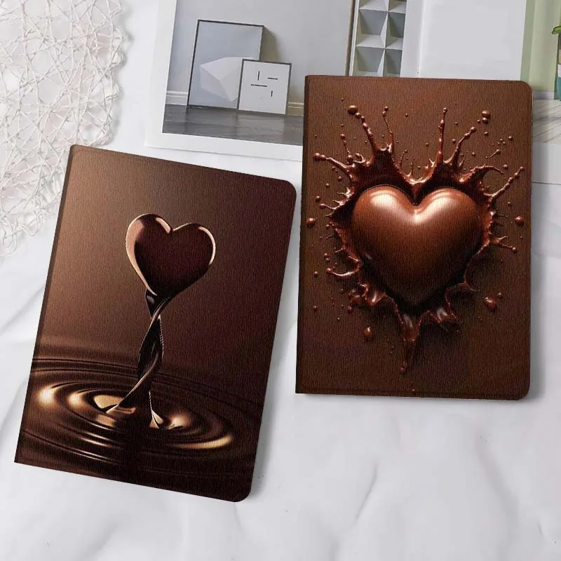 Funda Plegable para Tablet con Diseño de Chocolate en Forma de Corazón para iPad Pro, Air, Mini 2, 3, 4, 5, 6, 7, 6.ª, 7.ª, 10.ª, 11.ª Generación, 10.2, 9.7, 10.5, 11 Pulgadas