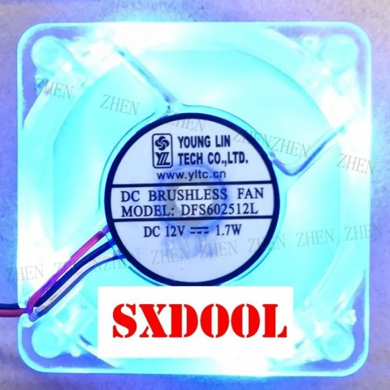 Y DFS602512L 60mm Blue LED for  Axial Cooling Fan - 12V 1.7W, Mute Quiet Operation Fan