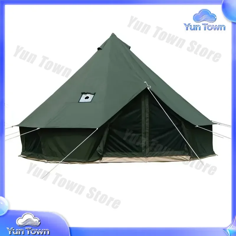 GSD Outdoor Mongolia Bell Tent Stove for Camping with Side Chimney Glamping Tent Canvas Yurt Tipi Tent with Stove Jack