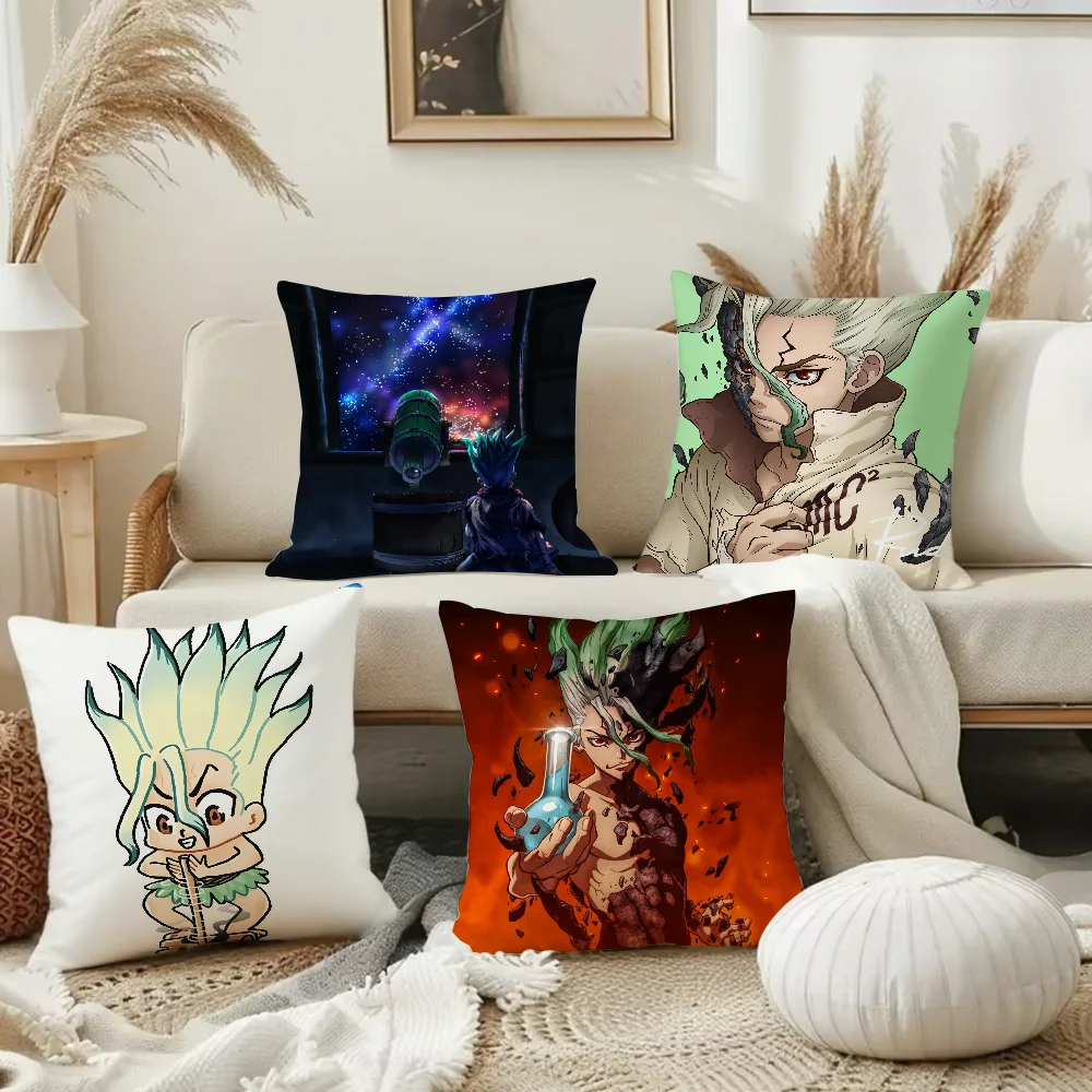 Anime D-Dr.S-STONE Pillow Case Square Double-Sided Printing Short Plush Sofa Cushion Cover Bedroom Bedside Pillow