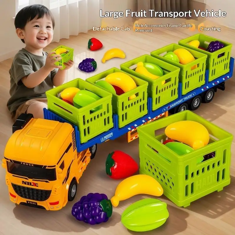 Simulation Fruit Vegetable Transport Truck Die-cast Freight Toy Fine Workmanship Safe for Preschoolers Early Education Prop