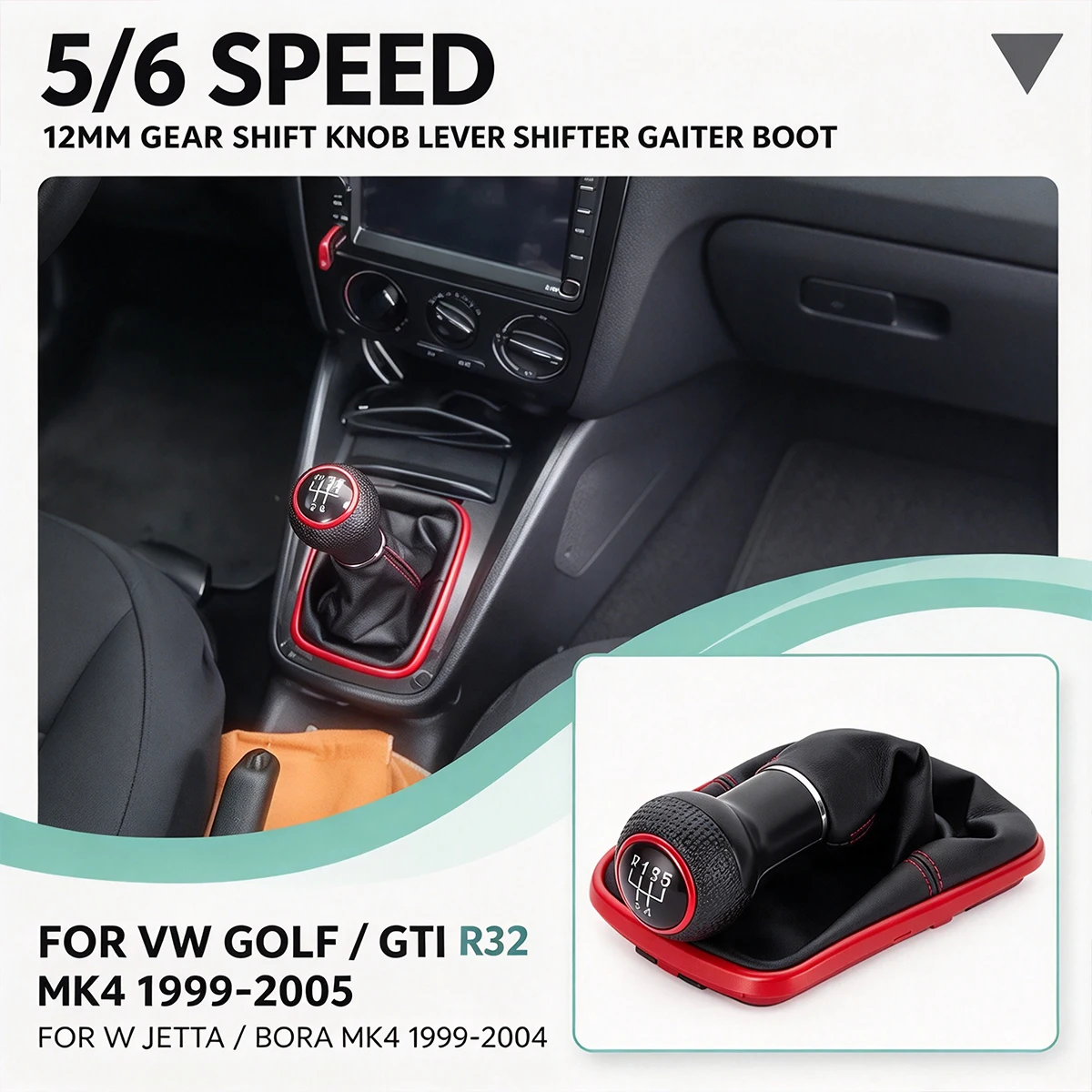 Leather Plastic 5/6 Speed Gear Shift Knob Gaiter Boot Cover For VW Golf GTi Jetta Bora MK4 1999-2005 Replacement Part