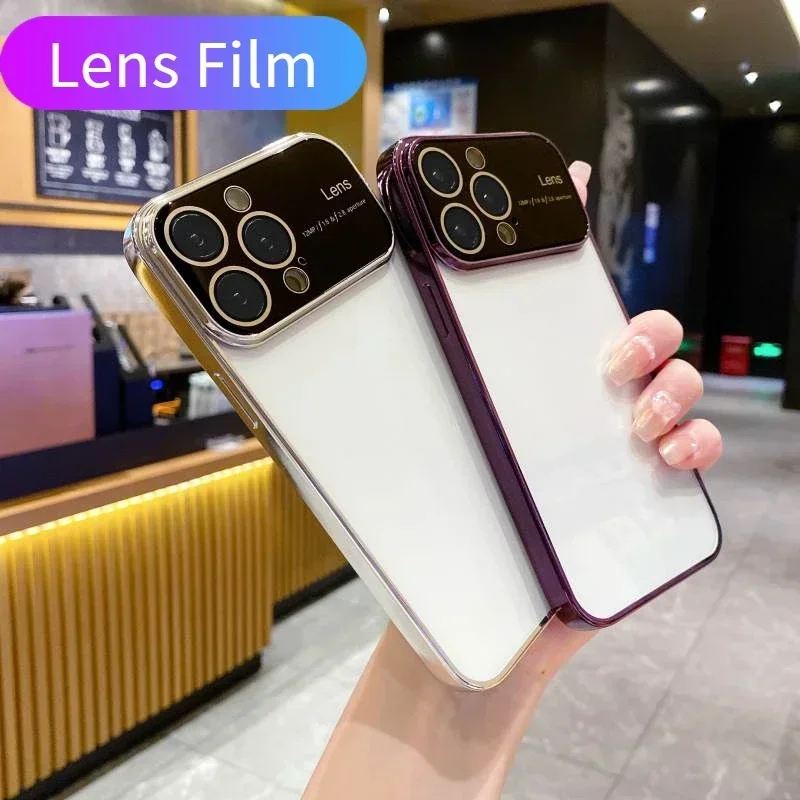 Luxury Noble New Product Plating Transparent TPU Phone Case For iPhone 14 Pro Max 13 12 11 XR 7 Plus Lens Protective Film Cover