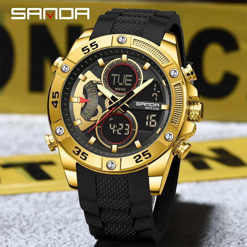 SANDA High-end Quartz Watch Men's Electronic Watch Outdoor Sports Multifunctional Night Light Stopwatch Waterproof Men's Watches