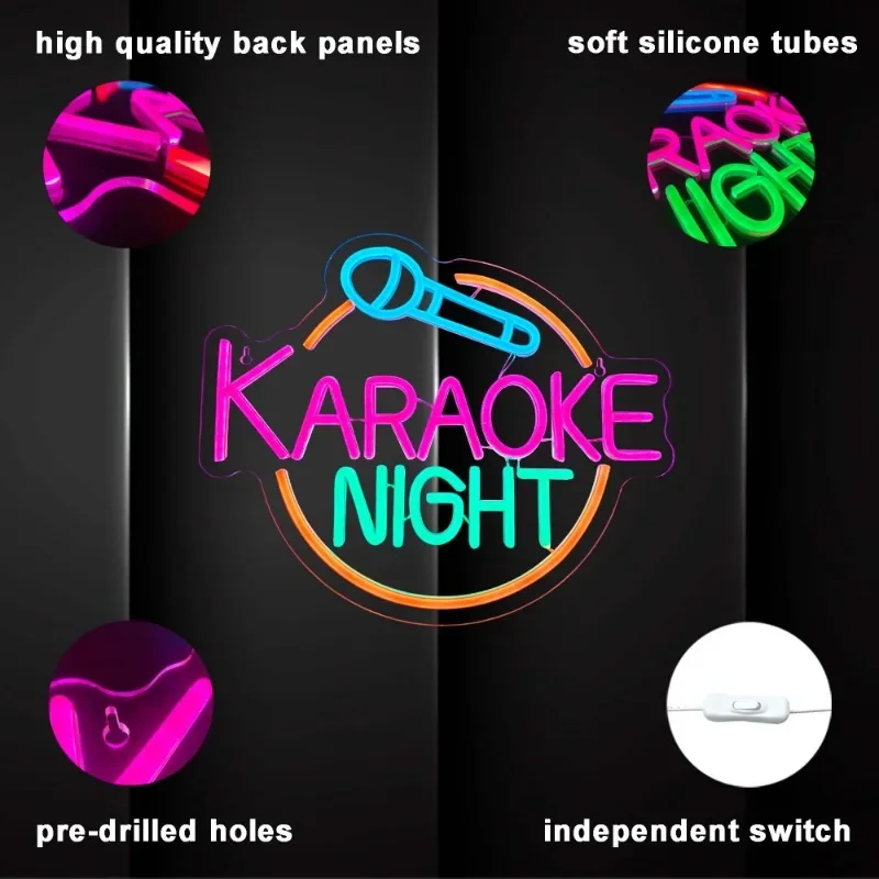 Imagem -03 - Led Karaoke Night Neon Sign Bar Neon Light Wall Decor Logo Bar Open Wall Luzes Led Alimentado por Usb Sala de Jogos Man Cave Bar