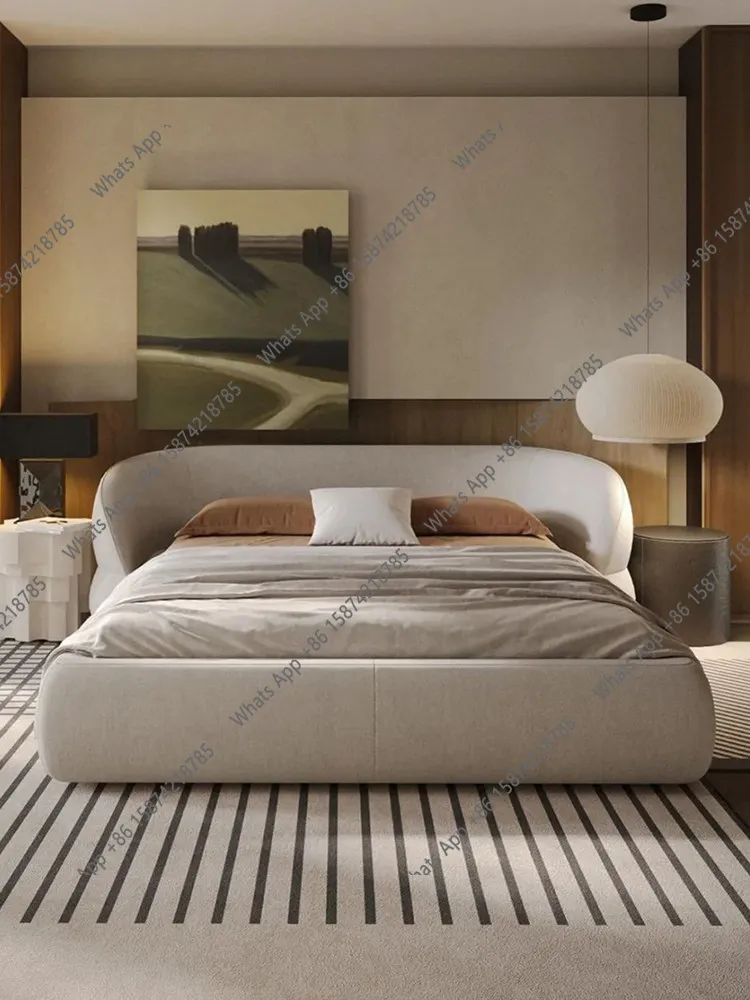 

B Bed Designer Master Bedroom 1.8 Meters Fabric Italian Minimalist Double Haute Couture Villa Large Bed Minimalist Italian Style