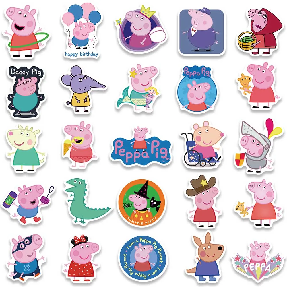 50pcs Cute Cartoon peppa pig Stickers toy Waterproof Skateboard Luggage Guitar Laptop Funny Graffiti Sticker Kid Classic Toy