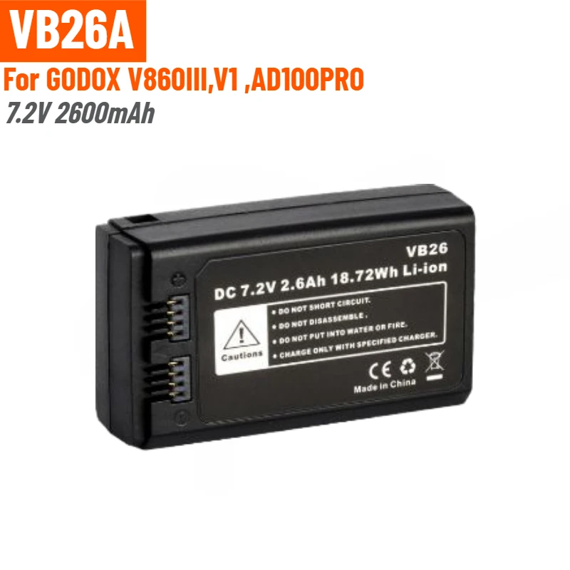VB26A VB26B High Quality Strobe Lighting Battery 7.2V 2600mAh 2980mAh for GODOX V860III, XV860iii,V850III,V1, AD100PRO Brand New
