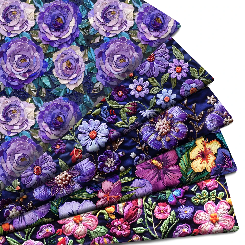 50*145cm Purple Flower 3D Floral Imitation Printed Polyester/Pure Cotton Fabric Patchwork Sewing Quilt Fabric Needlework Cloth