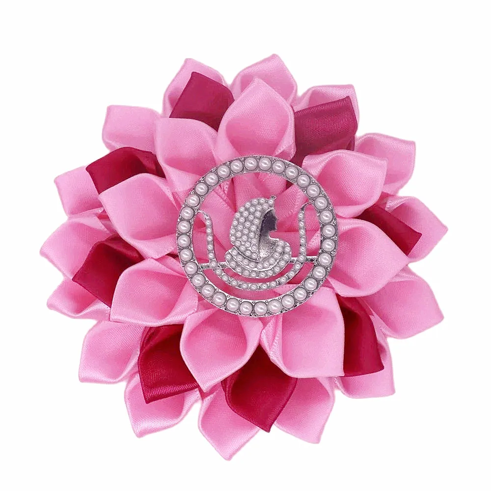 New Fashion Silk Layer Ribbon Flower Pearl Greek Social Daughter Of ISIS Label DOI Brooch PIn Jewelry