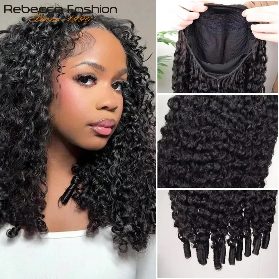 3 in 1 Burmese Kinky Curly Half Wig Human Hair Adjustable Drawstring Seamless Flip Over Glueless Headband Wig Easy Daily Wear