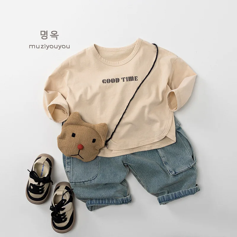 Work Pants Jeans Boys Grils Children Spring Autumn New Korean Loose Casual Fashionable Comfortable All-matching