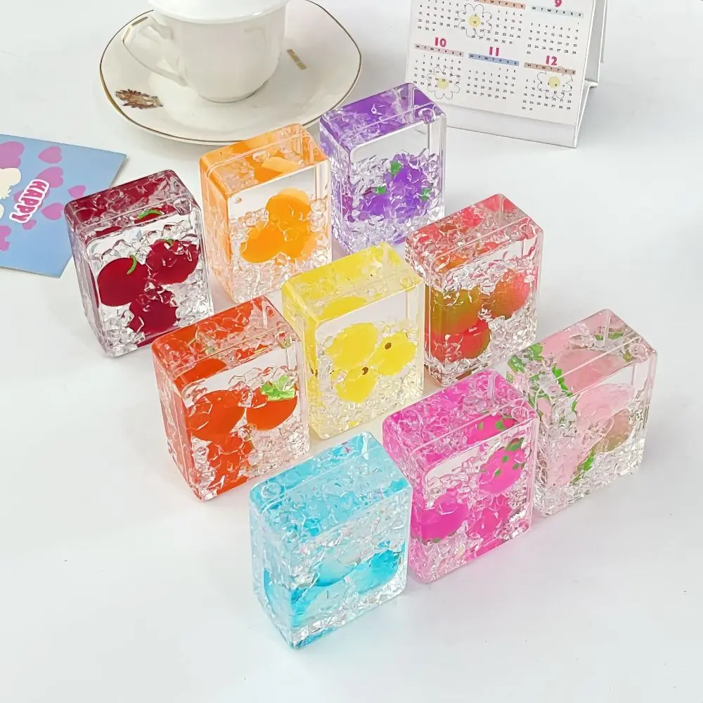 

Transparent Fruit Sand Ornament Rectangular Heart Shape Acrylic Ornament Cute Infused with Oil Oil Flowing Sand Ornament