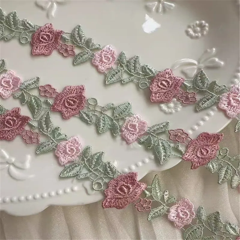 

11Yards 3.5cm Wide Shiny Pink Green Flower Venise Diy Venice Lace Clothing Accessories Of Various Garment,Bra.Underwear