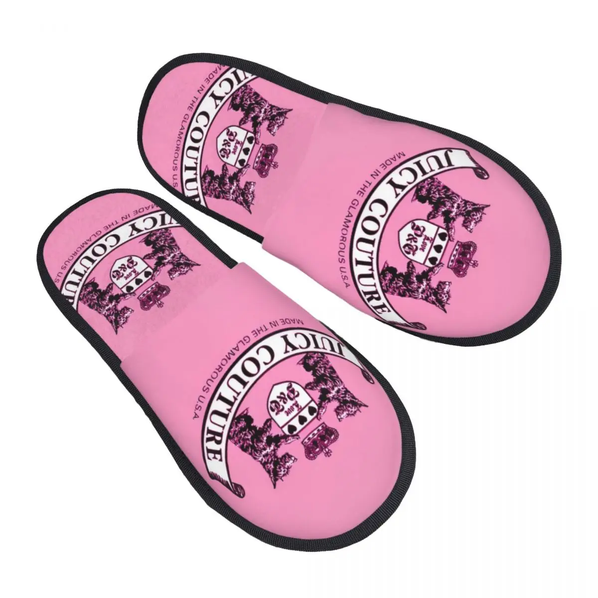 Juicys Pink Y2K JC Plush Slippers Bedroom Coutures Soft Household Fur Slippers Slides Anti Slip