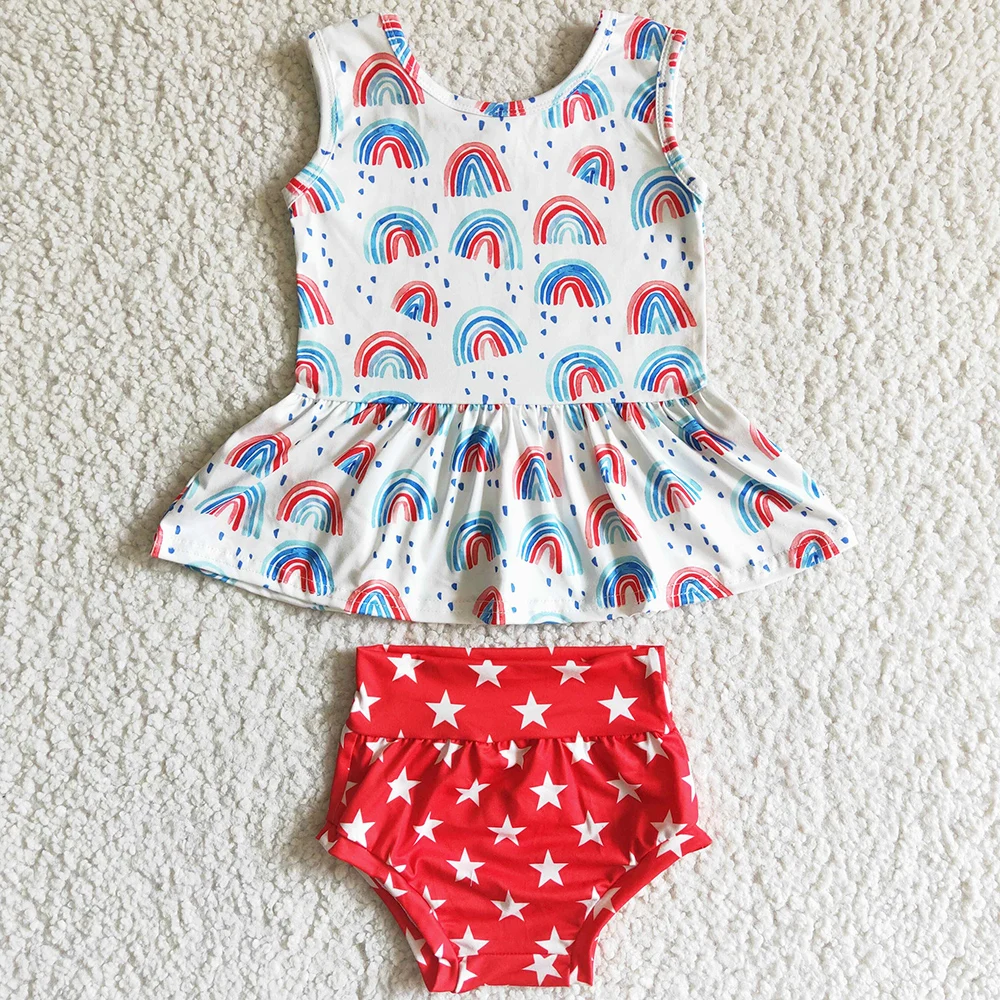 

Little Girls Summer Clothes Bummies Set Rainbow Cow Print Boutique Girls Clothing Bummie Toddler Outfits Fashion Kids Clothing