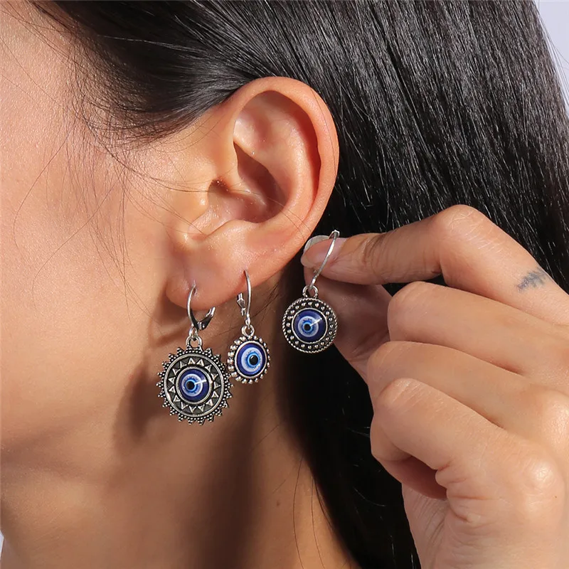Aihua Antike Silber Farbe Evil Eye Ohrring Für Frauen Böhmen Türkische Glück Blau Auge Ohrringe Sets Schmuck Geschenke – Detail 2