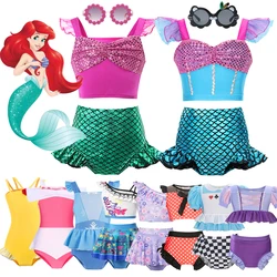 Disney Girls Little Mermaid Ariel Belle Swimsuit Children Swimwear Rapunzel Pool Swimwear Bikini Sets Bathing Kids Suit