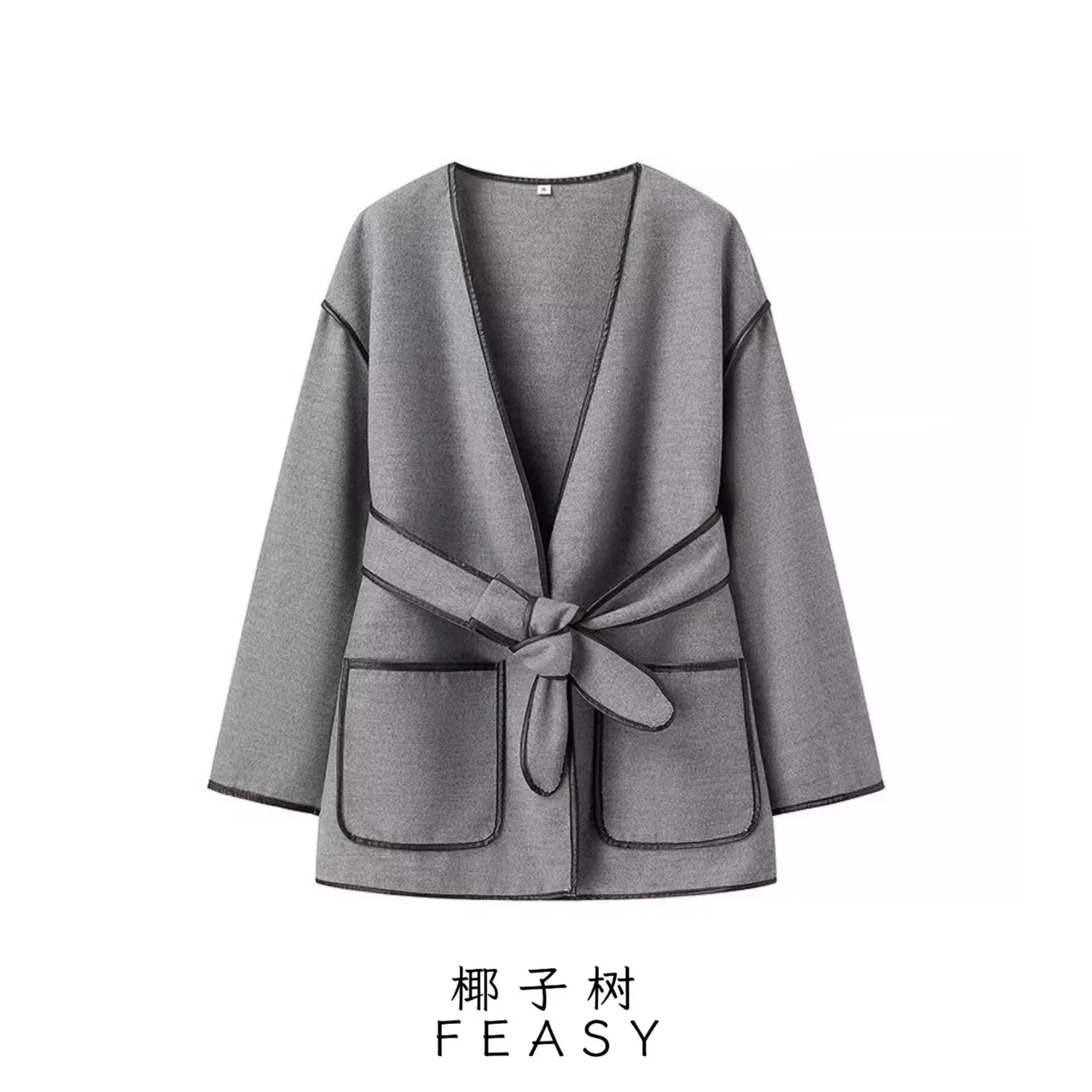 

Women's Double-Sided Tweed Coat Autumn Winter Fashion Belt Contrast Color European American Style Clothing by