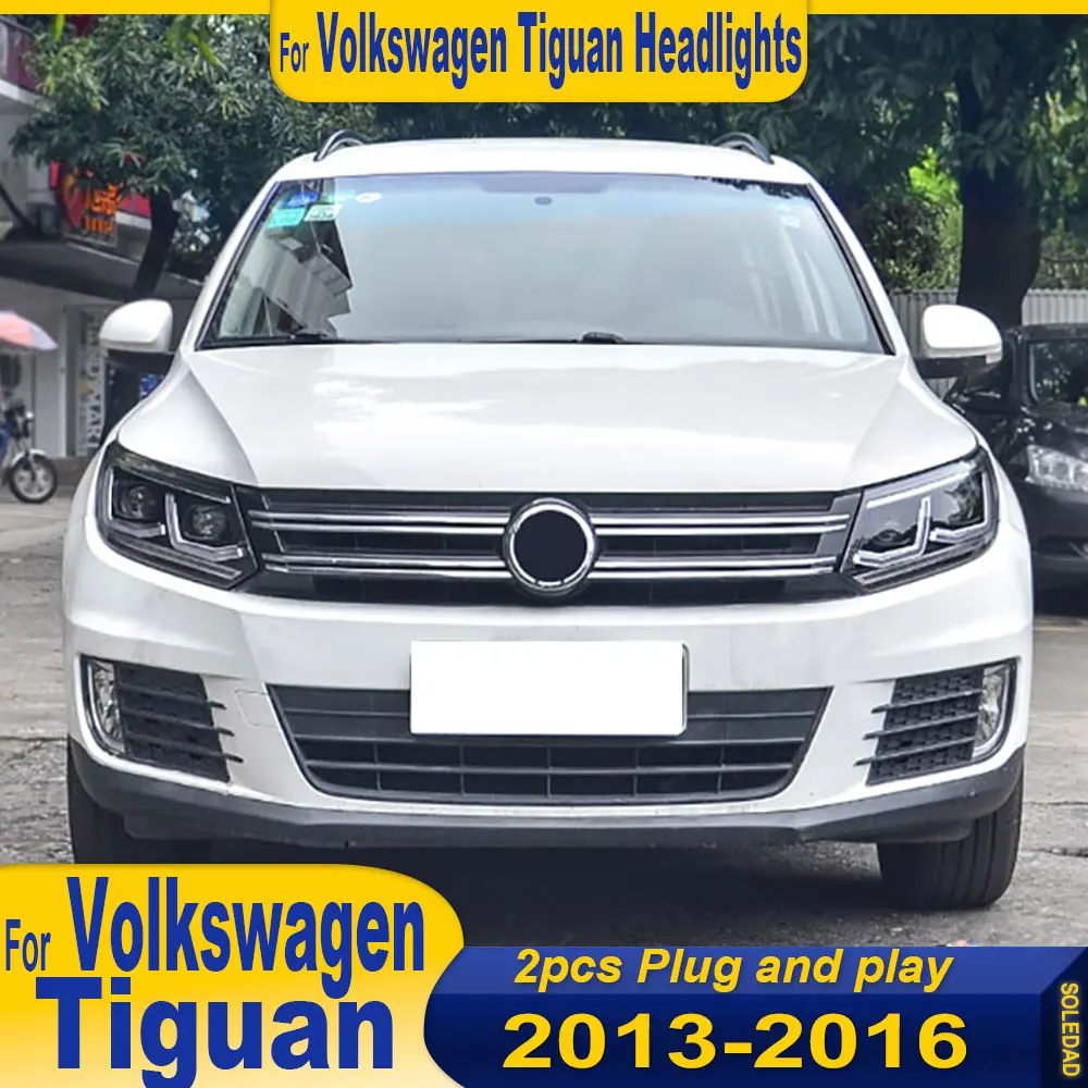 For Volkswagen Tiguan Headlight 2013 2014 2015 2016 Tiguan Head Lamp Drl Projector Lens Automotive Plug and play 2pcs